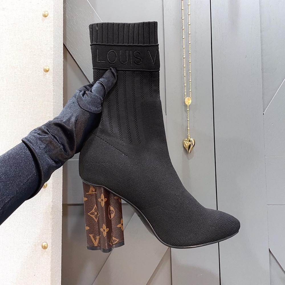 Louis Vuitton Noir Ankle sock boot heels monogram heel
